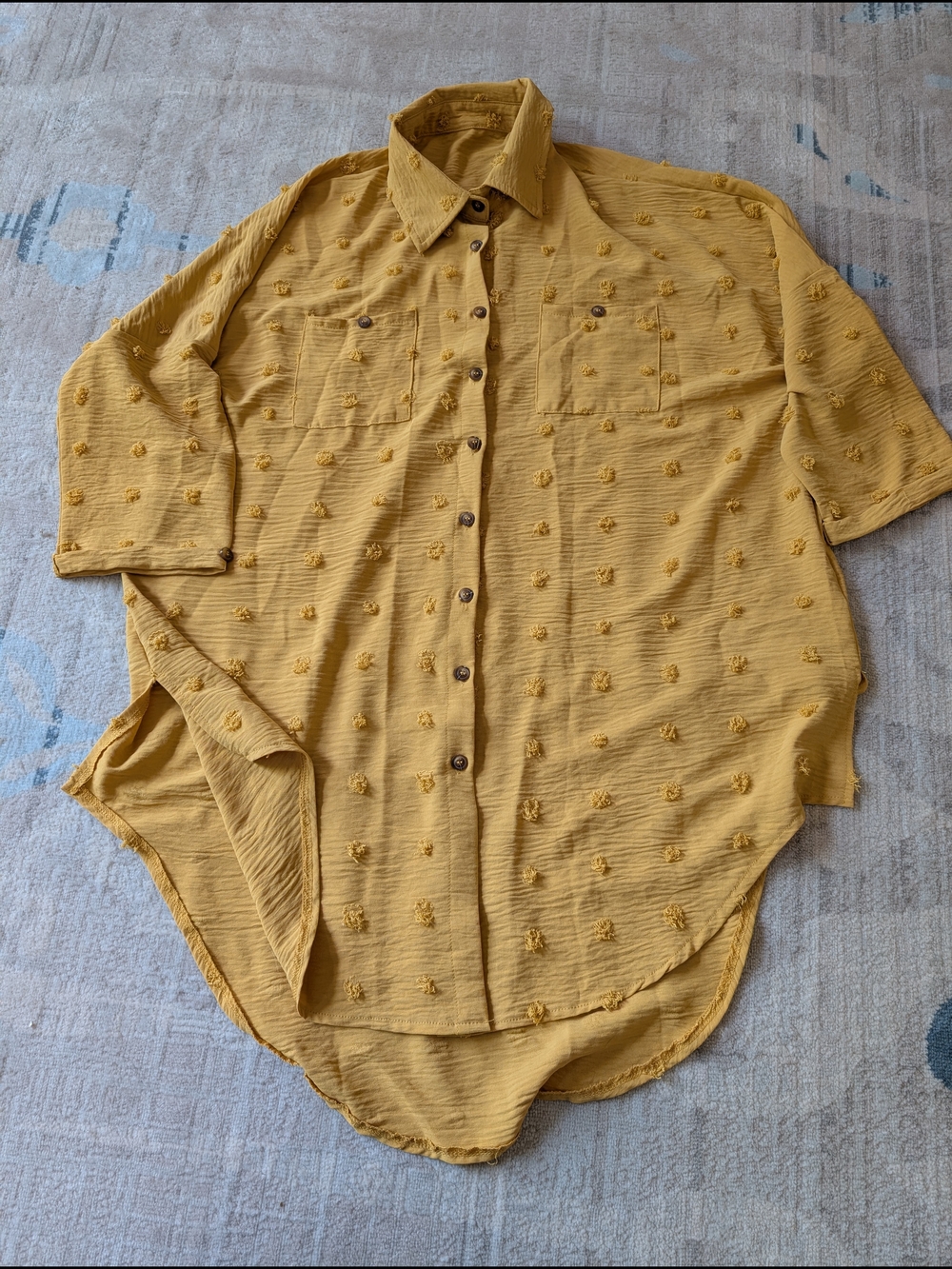 Women's Mustard Textured Button-Up Coverup, One Size